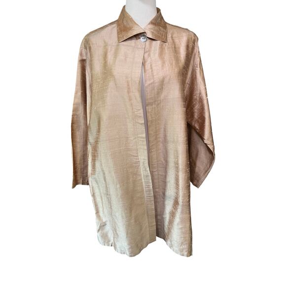 Emmelle NYC Silk Shantung Long Jacket Topper Beige Metallic Sheen Size 1 - Picture 10 of 10
